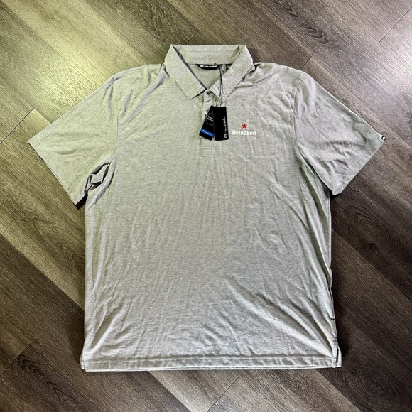 NWT Travis Mathew Golf Polo Logo Heineken Heather Gray Mens Sz 3XL